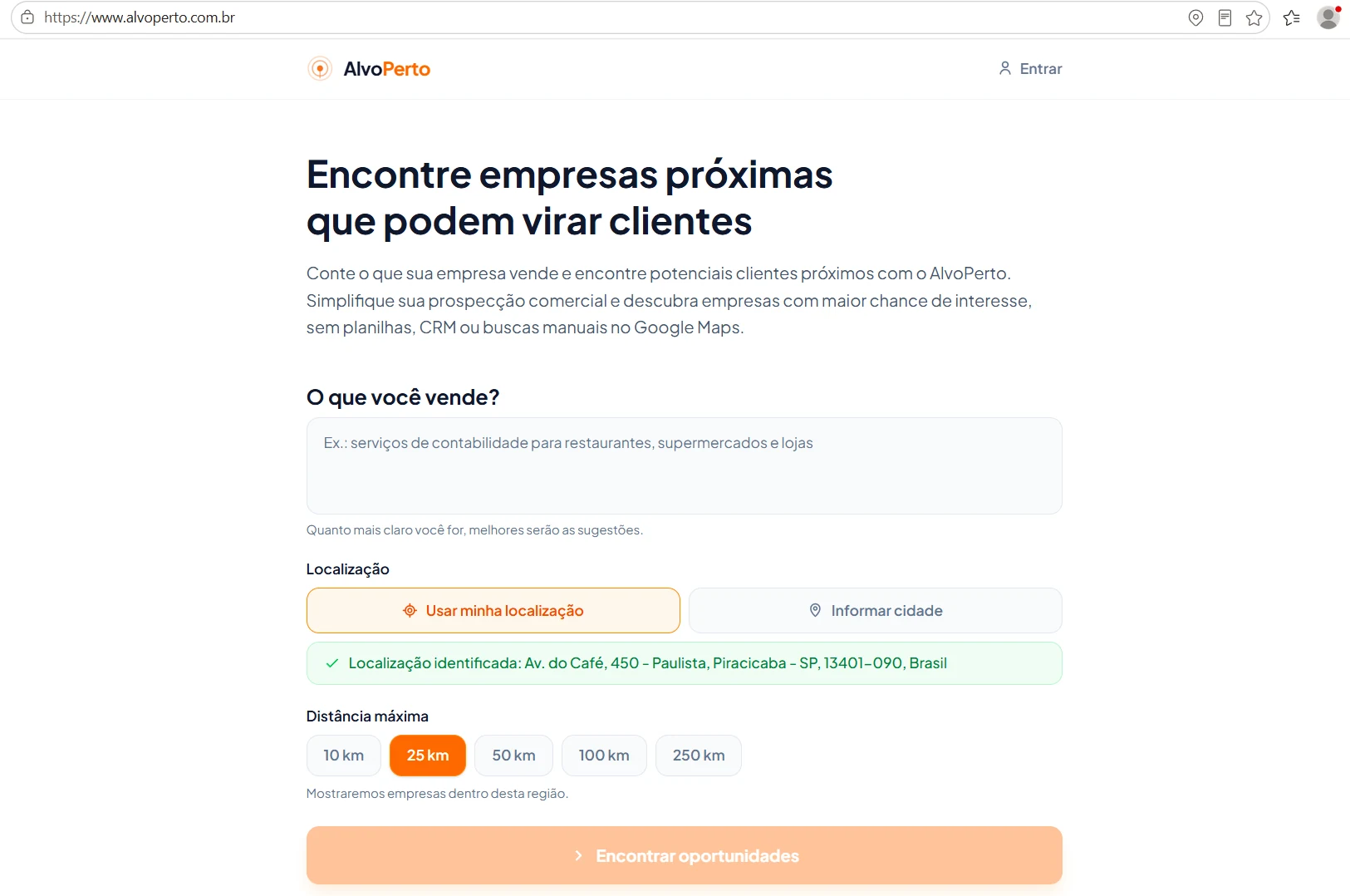 Tela de busca do AlvoPerto